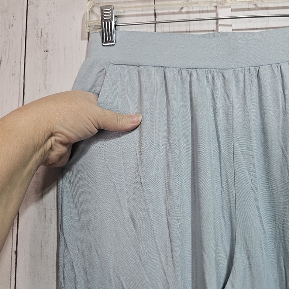 Pure Fiber Womens Blue Bamboo Knit Joggers High Rise Pull On Size Medium Pockets - Picture 4 of 7